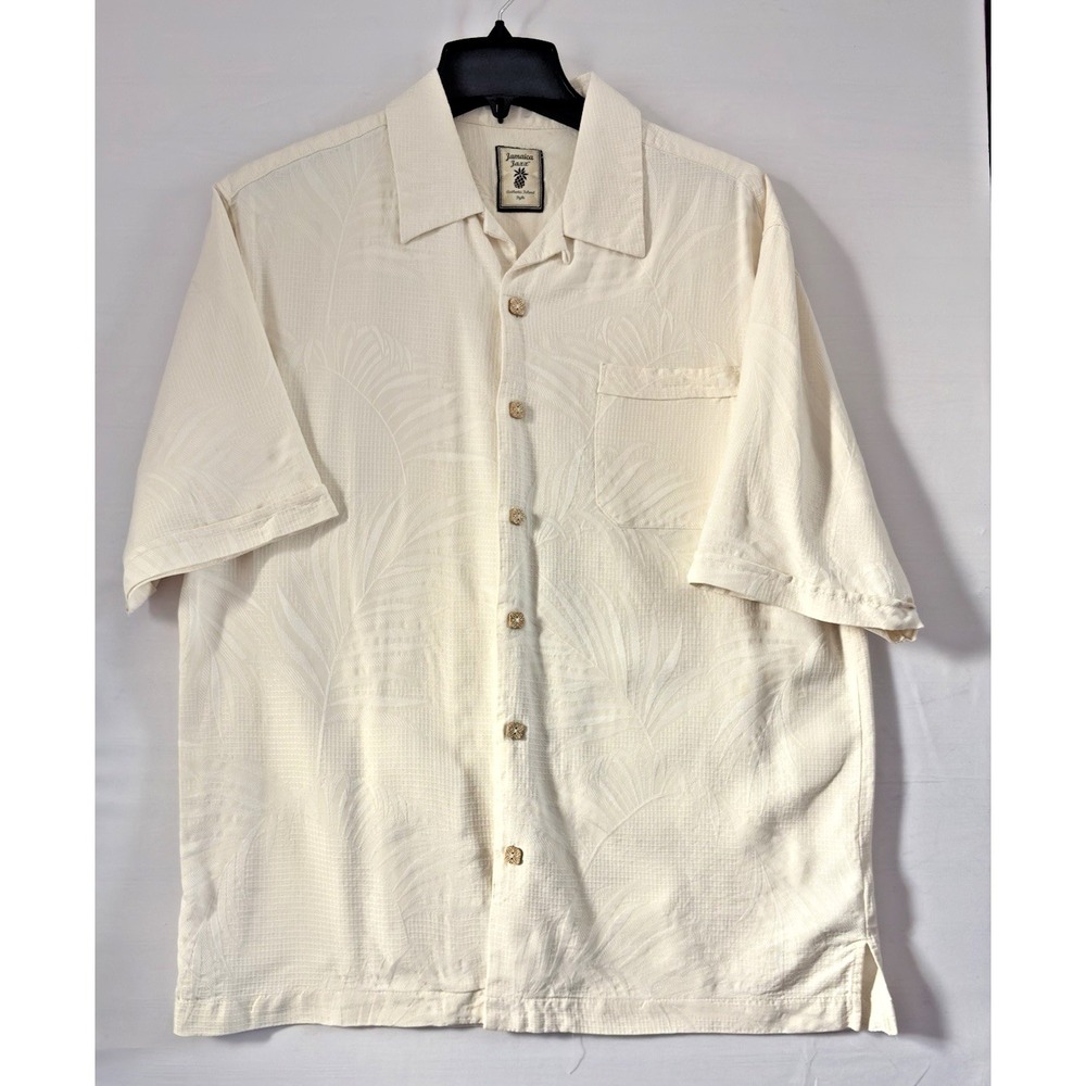 Jamaica Jaxx Mens Cream Casual Button Down Shirt Short Sleeve Silk Medium